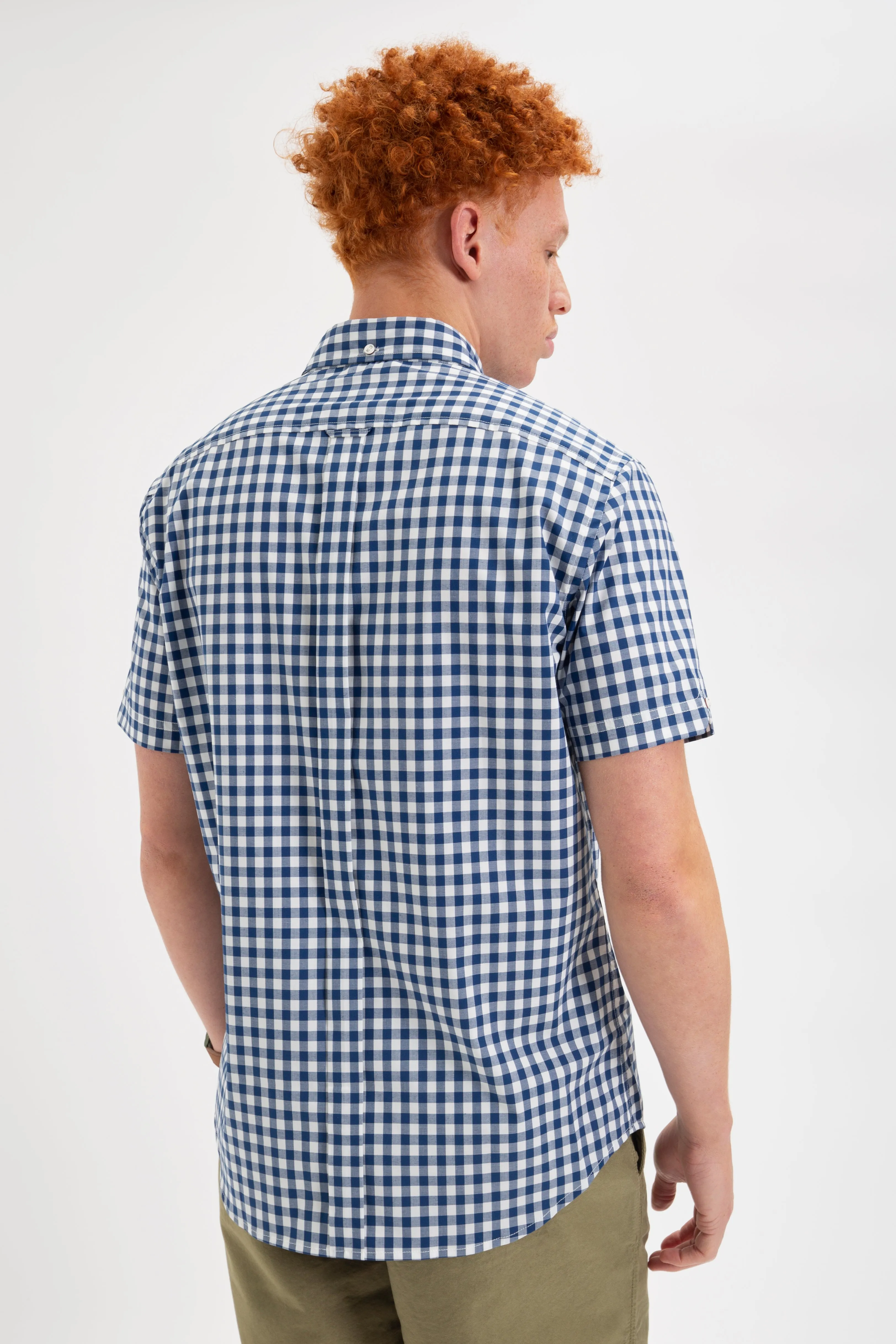 Short Sleeve House Poplin Gingham Shirt - Navy