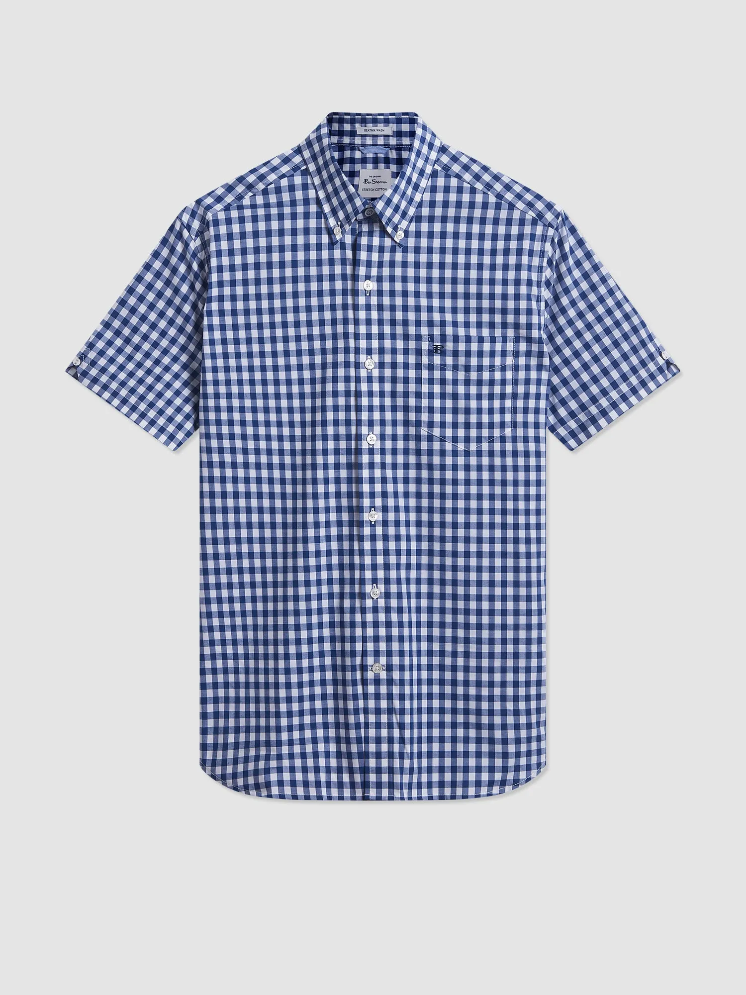 Short Sleeve House Poplin Gingham Shirt - Navy
